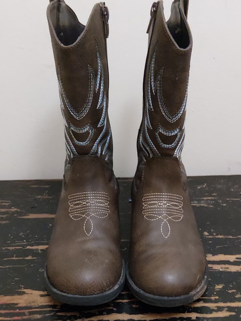 Boy's Brown Western Stitch Leather Work Boots